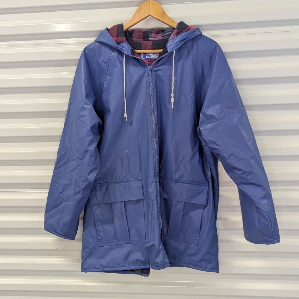 Prides Landing Size Large Blue‎ PVC Rain Jacket Coat with Hood